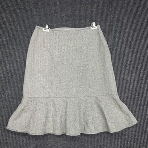 Ann Taylor Loft Petites Gray Herringbone Wool Silk Blend Ruffle Hem Skirt 6P